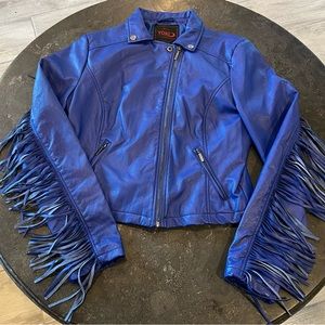 YOKI Womens JACKET Size L Royal Blue with zippers and fringe. Never been worn!